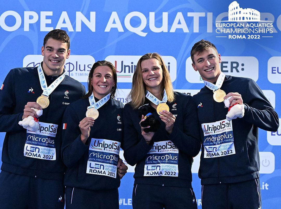 Maxime Grousset en or avec le relais tricolore