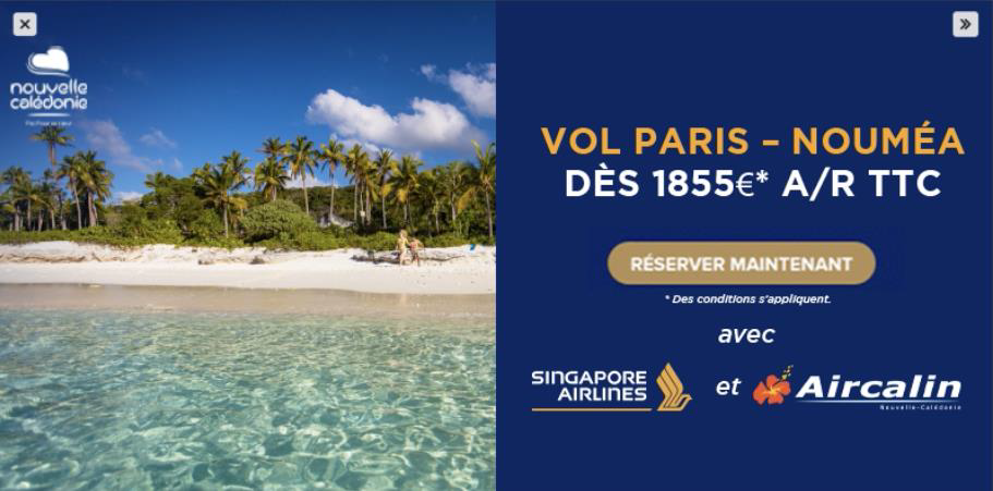 Des vols aller-retour Paris-Nouméa à prix réduit